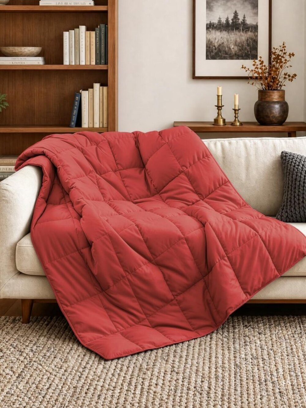 Lightweight Packable Down Fiber Throw Blanket for Indoor & Outdoor Use